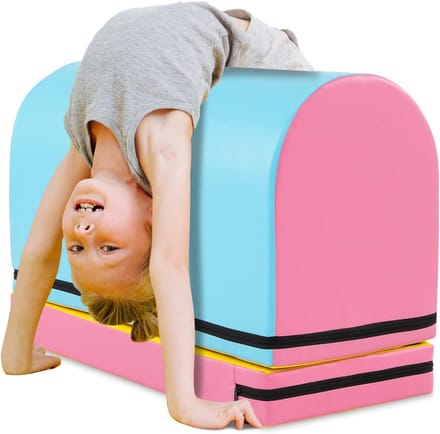 Softbouwstenen met Mat - Turnhulp set - Kinderen Turnen - Afneembaar Ontwerp - 90x40x60cm - Roze