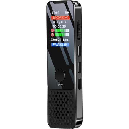 Digitale Spraakrecorder 64GB Geactiveerde Opname Afspelen MP3 Muziekspeler met Microfoon en Luidspreker zwart