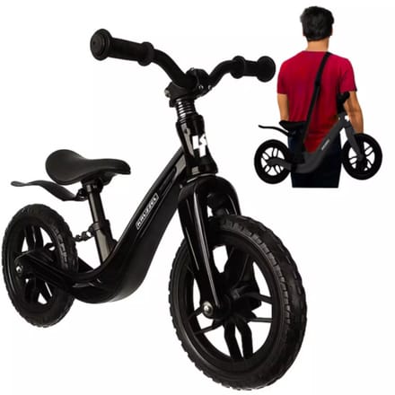Kruzzel Loopfiets - 12-inch - Zwart - Verstelbaar Zadel + Draagriem - 2-4 Jaar