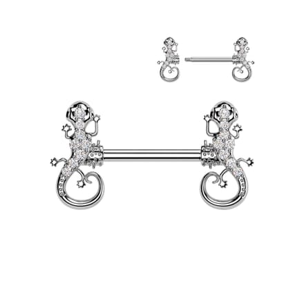 Tepelpiercing gecko 1.6x12 - zilver - LMPiercings