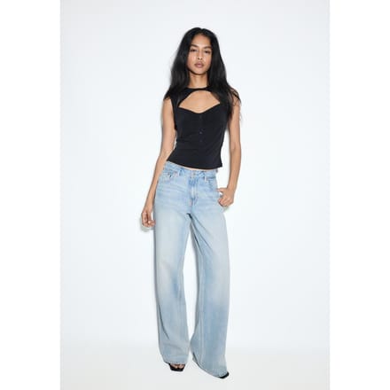 Stradivarius D91 Jeans low-rise wide leg  LICHTE MIDDENBLAUWE DENIM WASSING 36