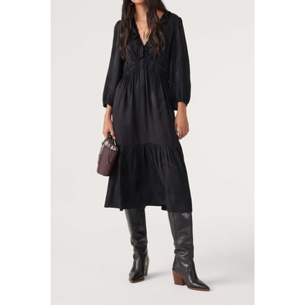 BA&SH Robe Brina Carbone Maat: M | Midi Jurken Outlet | Dames | Zwart