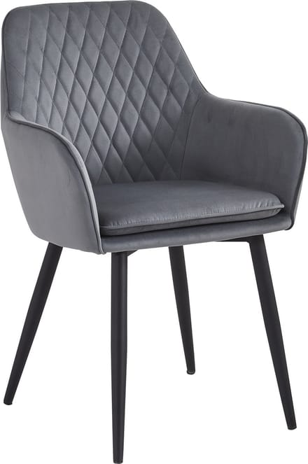 Colenis® - Laura Eetkamerstoel - Set Van 4 - Grijs - Velvet - Design - Industrieel - Met armleuning