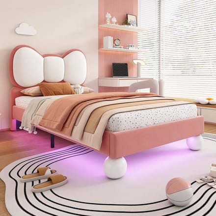 PHOEBE CAT Kinderbed - 90x200 cm - Strik - LED-verlichting - Velvet - Roze
