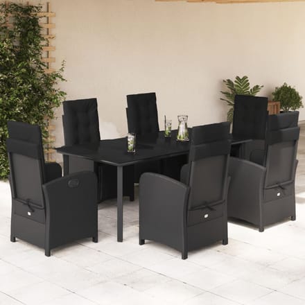 vidaXL - 7-delige - Tuinset - met - kussens - poly - rattan - zwart