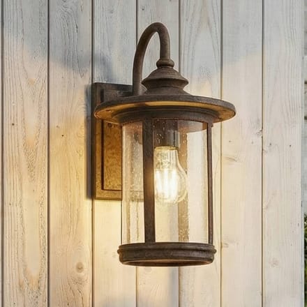 Lindby - Wandlamp buiten - 1licht - Aluminium, glas - H: 33.4 cm - E27 - roest, transparant