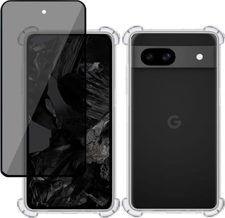 Hoesje + Privé Screenprotector geschikt voor Google Pixel 8a – Privacy Tempered Glass - Case Transparant