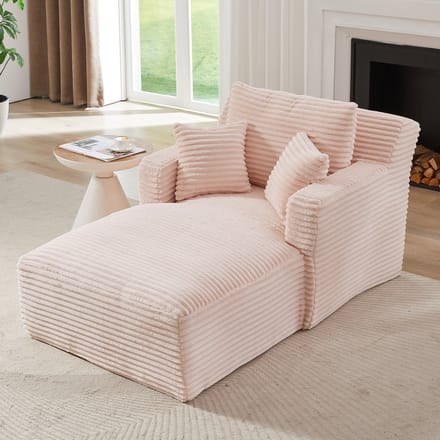 MODFU Chaise Longue Slaapbank - Comfortabele Vulling - Ruimtebesparend - Modern - Cord - Roze