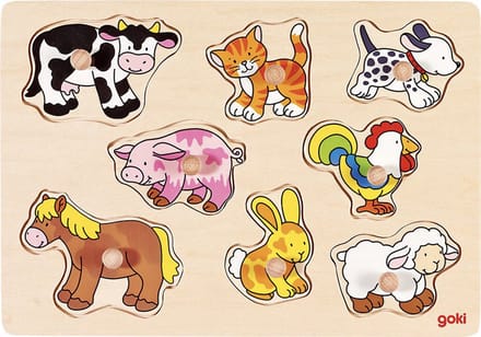 GOKI Steekpuzzel - Boerderij - 8 Delen - 30X21X2,4Cm - Hout - 2 Jaar