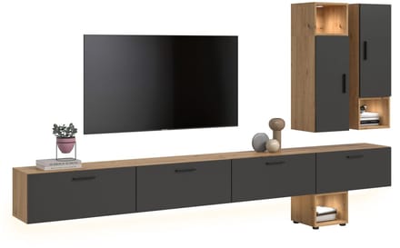 Moderne woonwand met verlichting - Klassiek design in artisan eik - 300 cm breed
