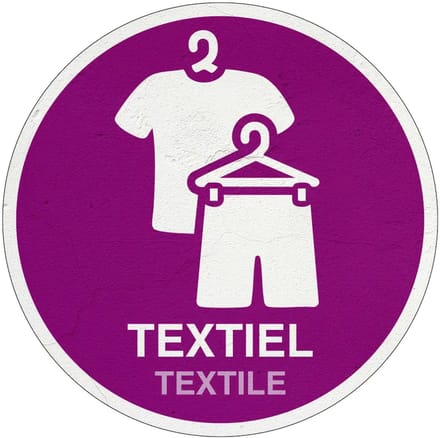 Textiel kleding afval bord | Sign Again materiaal | 10 cm