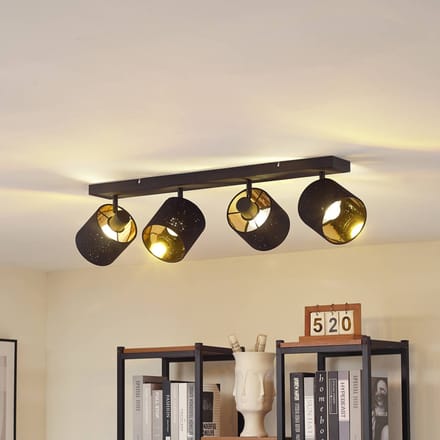 Lindby - plafondlamp - 4lichts - Stof, metaal - H: 19 cm - E14 - zwart, goud