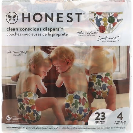 The Honest Company, Clean Conscious Diapers™, maat 4, 22-37 lb, Cactus Cuties, 23 luiers gray