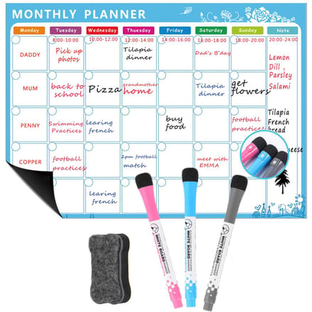 Calendrier magnétique effaçable à sec, tableau blanc, aimant de réfrigérateur, autocollants de messages quotidiens flexibles avec 3 tableaux style 3 blanc