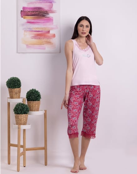 VANILLA - Bonsoir dames pyjama - Pyjamasets - Tweedelig - Viscose - Roze - PJ1525 - L