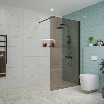 FugaFlow Eccelente Vetro inloopdouche badkamer - 120x200cm - rookglas - wandarm - mat zwart