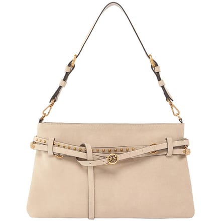 PINKO schoudertas Belt Bag Classic Suede Beige - Smoke Grey - Antique Gold
