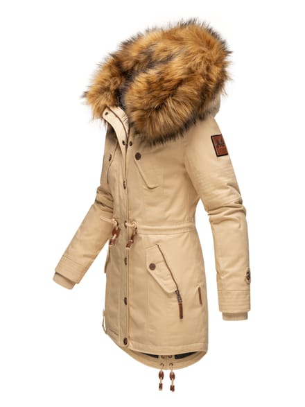 Marikoo dames winterjas met afneembare imitatiebontkraag & taillekoord