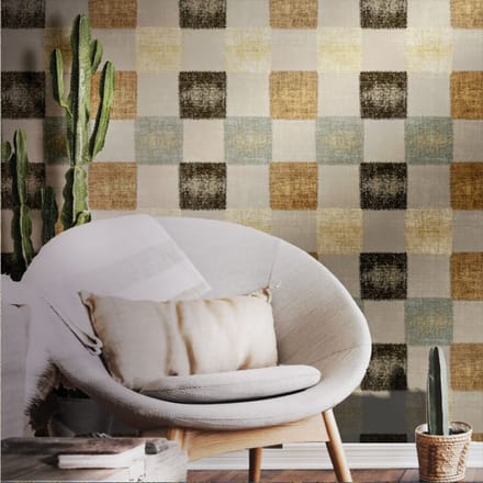 Behang met patchwork vierkantjes - Behang - Muurdecoratie - Wallpaper - Vliesbehang - Zero - 0,53 x 10,05 M.