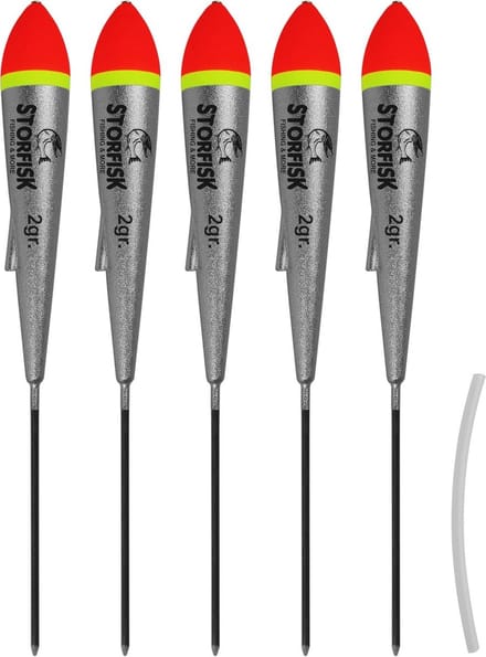 Set van 5 zilveren forellen sleepdobbers visdobbers met siliconen slang