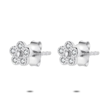 Twice As Nice Oorbellen in zilver, bloem, 5 zirkonia