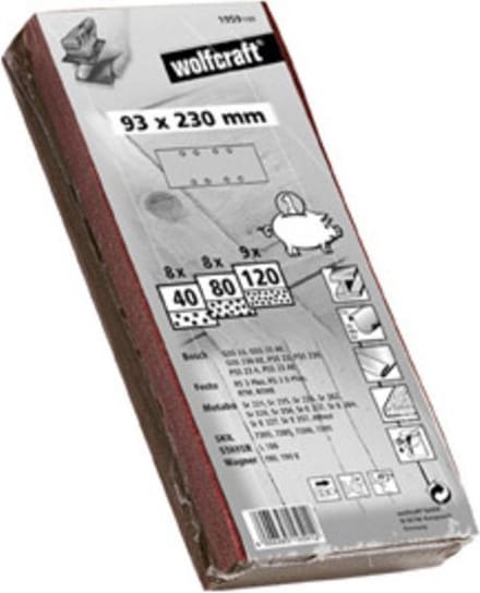 Wolfcraft 1959100 Oscillerend schuurpapierset Geperforeerd Korrelgrootte (num) 40, 80, 120 (l x b) 230 mm x 93 mm 25 stuk(s)