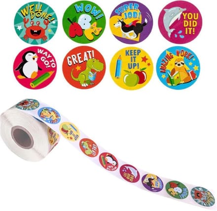 500 beloningsstickers op rol dieren 2,5 cm