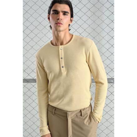 Comfort Fit Lange Mouwen Button-Kraag T-Shirt