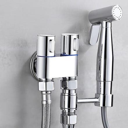 Robinet de bidet à main pour douche murale G1/2, robinet de bain, pulvérisateur à main, pommeau de douche, support de vanne d'angle, double sortie blanc