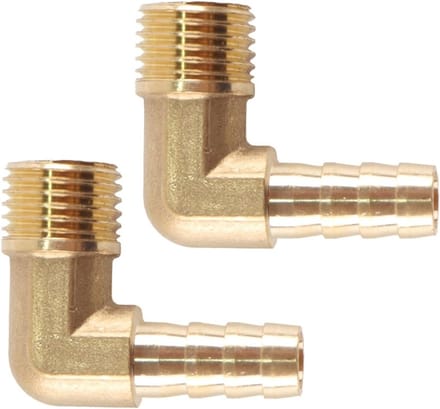 2 Stuks Messing Slangconnector 90 Graden Bocht 8mm Ribbel naar 1/4 PT Mannelijke Pijpadapter voor Tuin en Waterleiding