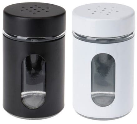 Excellent Houseware Peper- en Zoutstrooier set - glas - zwart en wit - 94 ml