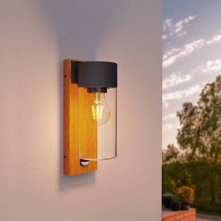 Ledvion – Wandlamp Buiten met Sensor – Hout – E27 Fitting – IP44 – Aluminium