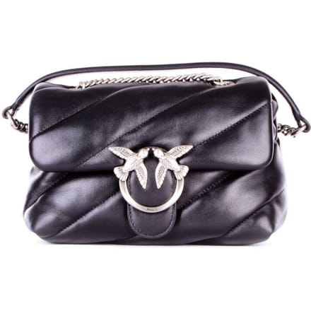 PINKO Leren Schoudertas Love Puff Mini CL Sheep Nappa Black - Old Silver Zwart
