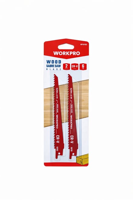 WORKPRO WP404102 – Reciprozaagbladen – Set van 2 – 150 mm – 6 TPI – CR-V – Voor Hout, Spaanplaat & Multiplex