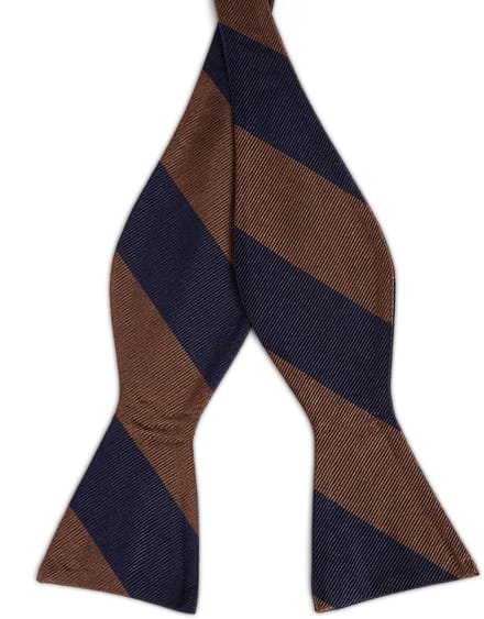 Bruin & Marineblauw Gestreepte Zijden Zelfbinder Vlinderdas