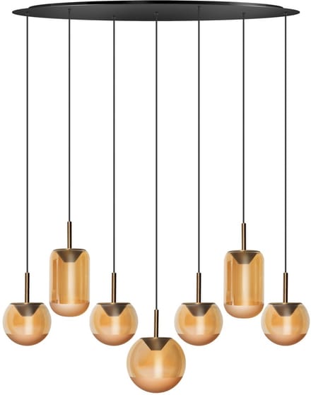 ETH Yvonne hanglamp 7 Lichts dimbaar 48w 120x40 Zwart 7x Amber glas