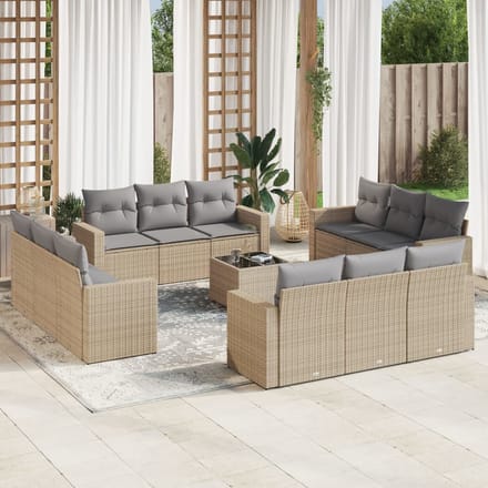 vidaXL - 13-delige - Loungeset - met - kussens - poly - rattan - beige