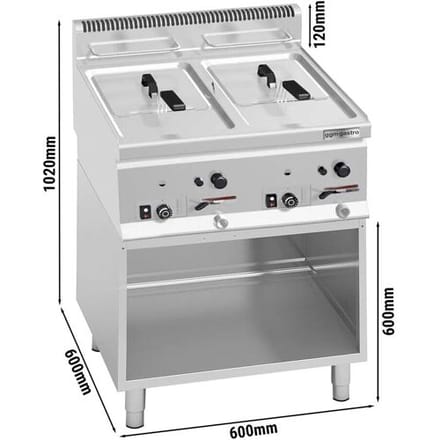 GGM Gastro Dubbele gasfriteuse - 8+8 liter - 13,2 kW - mechanische bediening - met aftapkraan - incl. onderstel zilver