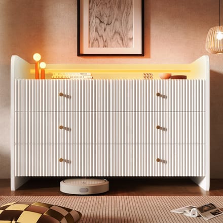 MODFU - Dressoir - Met Ledverlichting En 6 Laden - Modern - Voor Woonkamer - Spaanplaat - Wit - 120 X 40 X 75 Cm