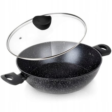Diepe Granieten Koekenpan met Glazen Deksel - 28 cm, 3.5L