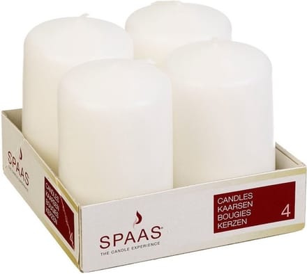 Spaas Stompkaarsen/zuilkaarsen - set van 4x - creme wit - D5 x H8 cm - 12 branduren
