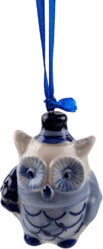 Kerst ornament Delftsblauw - doos van 6 ornamenten - kerst uiltje
