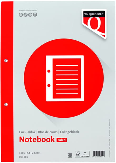 Cursusblok quantore a4 lijn met kantlijn 200pg | 5 stuks