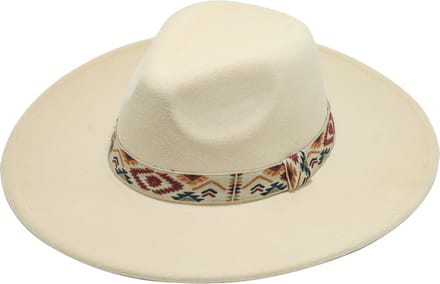 Emilie collection - hoed - wit - fedora - Vilten hoed met brede rand en boho band - Wit creme