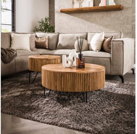 Salontafel Wave set van 2 rond mangohout - Zandkleur