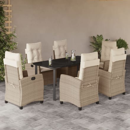 vidaXL - 7-delige - Tuinset - met - kussens - poly - rattan - beige