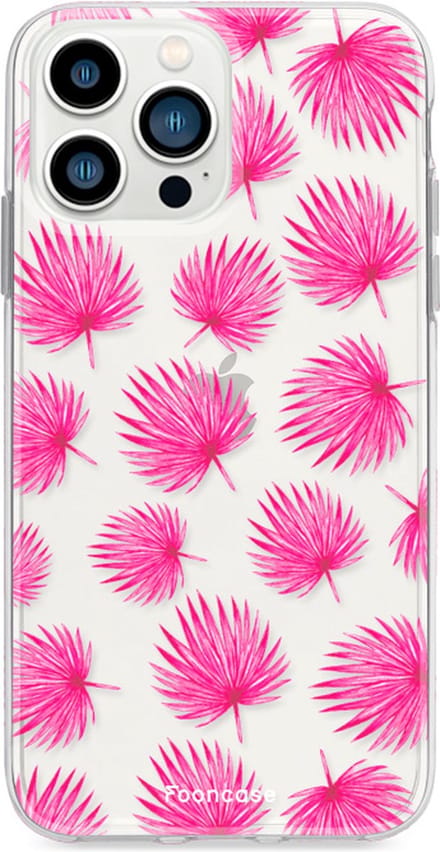 Fooncase Hoesje Geschikt voor iPhone 13 Pro - Shockproof Case - Back Cover / Soft Case - Pink leaves / Roze bladeren