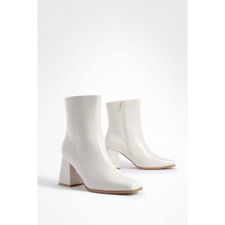 boohoo Dames Wide Fit Block Heel Ankle Boots | Ecru | Maat: 3