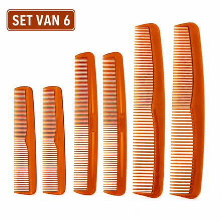 Kammen Set van 6 – Haarkammen – 2x 13 cm, 2x 17 cm, 2x 21 cm – Bruin