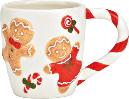 Kerstmok met peperkoeken figuren en candycane als oor